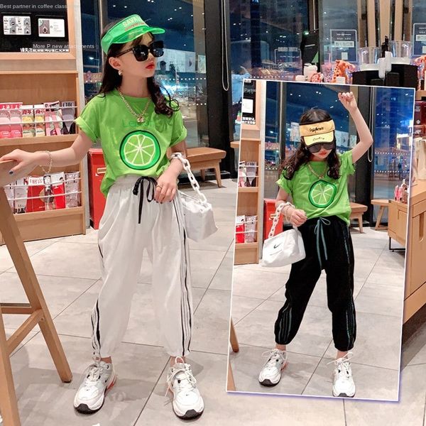 

girls suit 2020 new style girls medium and large children fashion short-sleeved sports two-piece children's children's wear