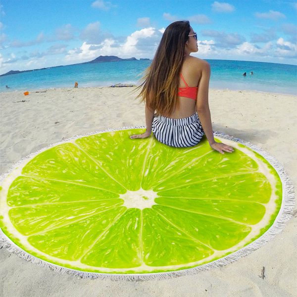

new european and american style beach towel round creative fruit printing sunscreen beach towel quick-drying towel shawl bath