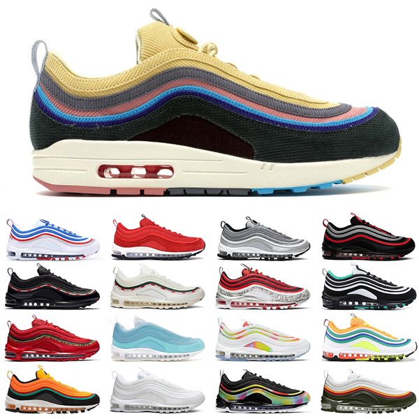 

97 men women outdoor shoes mschf x inri jesus game royal silver bullet 97s reflective bred mens trainer sneakers 36-45