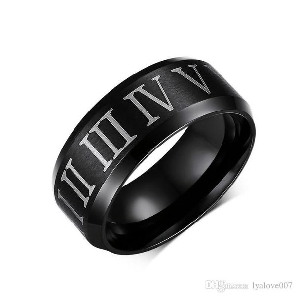 

titanium stainless steel fashion 8mm roman number black color rins for men jewelry couples cubic zirconia wedding rings bague femme, Slivery;golden