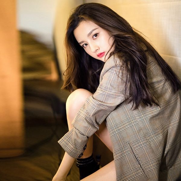 

women's plaid korean style 2020 autumn new casual loose chic small suit plaid suit, Tan;black