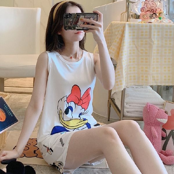 

new fashion casual milk silk vest cute style shorts milk silk pants pants suitsuit pajamas women's two-piece suit home wear, Blue;red