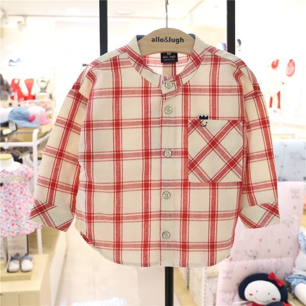 

allo korean children's clothing 2019 autumn boy's red plaid round collar 735 shirt children's clothing shirt, White;black