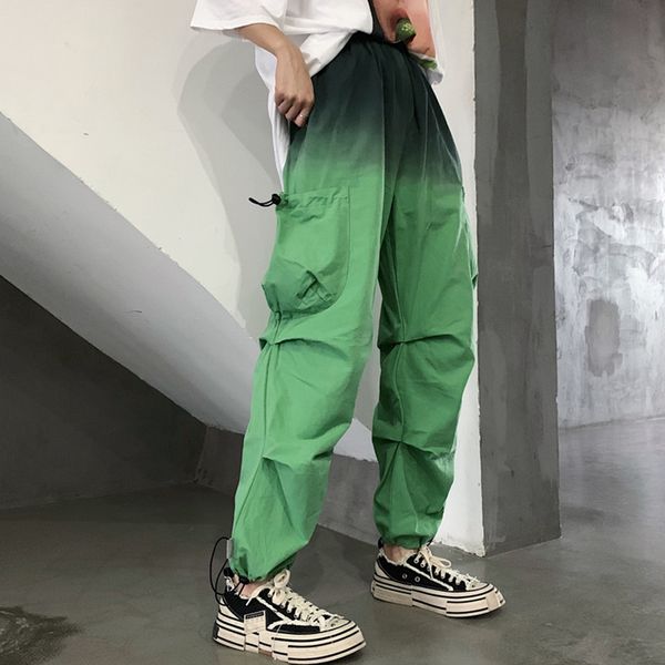 

ewq] women pants long trousers loose color matching beam feet harlan overalls tide sweatpants gradient wide leg bloomers, Black;white