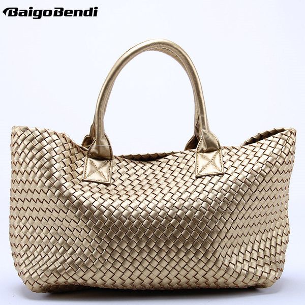 

24 colors ladies hight quality woven leather cross stitch hobo handbag women large woven bag casual tote