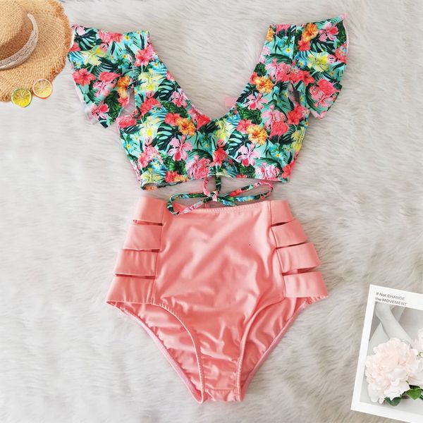 

ruffle high waist bikinis set swimwear women swimsuit bikini push up bandage brazilian two pieces biquini 2020 bathing suit, White;black