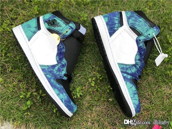 

лучшее качество воздух aauthentic 1 high og retro wmns tie-dye баскетбол обуви aurora green женщина мужчина спорт кроссовки cd0461-100 с ори