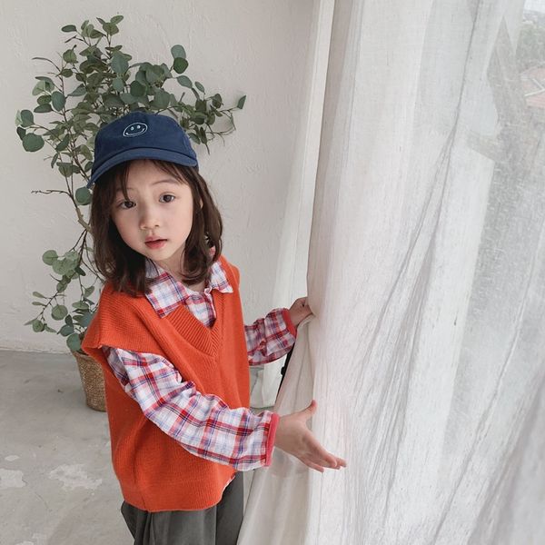 

tckids children's wear children's clothing vest 19 autumn v-neck loose off-shoulder knitted variegated vest, Camo