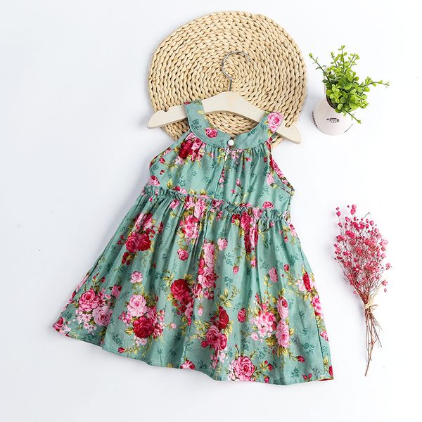 

children girls lovely floral printed dress casual clothing for summer, Red;yellow