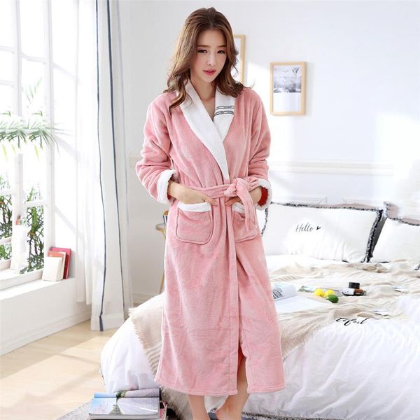 

women's sleepwear v-neck long sleeve robe ladies' warm winter casual home wear with belt&pocke loose kimono bathrobe gown nightgow, Black;red