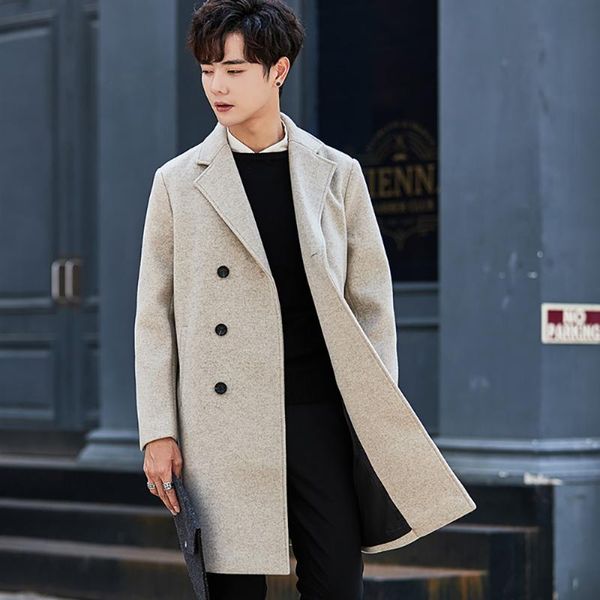 

wool blend men's coat 2020 autumn winter woollen overcoat homme solid casual fashion clothing cold protection warm blends coat, Black