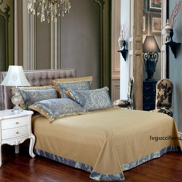 

2018 bohemian paisley blue golden bedclothes silk cotton blend bedlinens jacquard  king duvet cover set sheet pillowcases