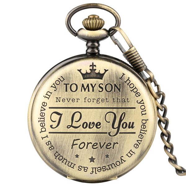 

wholesale price 20pcs/lot antique bronze/silver/gold/black to my son design quartz pocket watch birthday gifts for kids t200502, Slivery;golden
