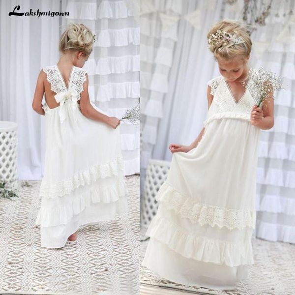

romantic 2020 new arrival boho flower girl dresses for wedding v neck chiffon lace tiered formal kids wedding dress, Red;yellow