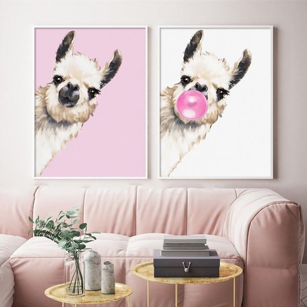 

funny llama bubble wall art canvas painting nordic posters and prints animals wall pictures for living room baby room decor