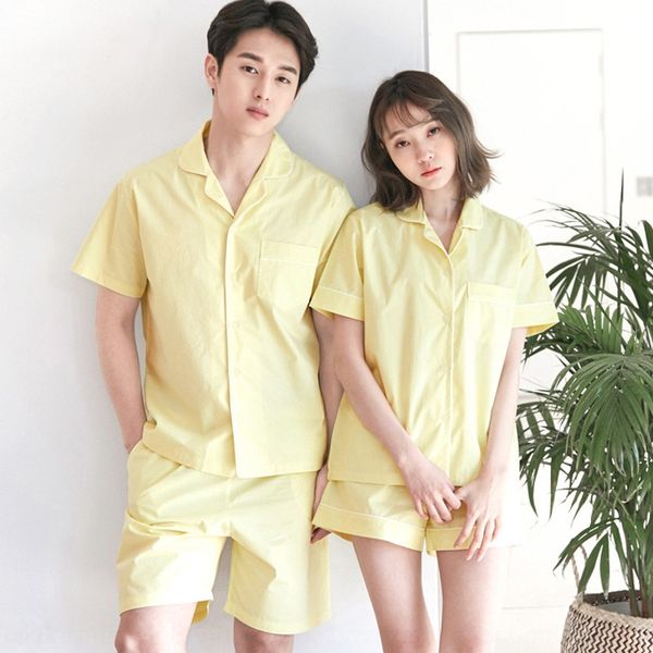 

iofno special offer jos clothes clothes home furnishing clothing woven pure cotton light yellow couple pajamas women's summer short sle, Blue;red