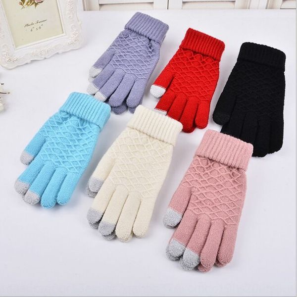 

winter knitted wool magic and knitted touch screen magic gloves solid color thickened velvet gift gloves, Blue;gray