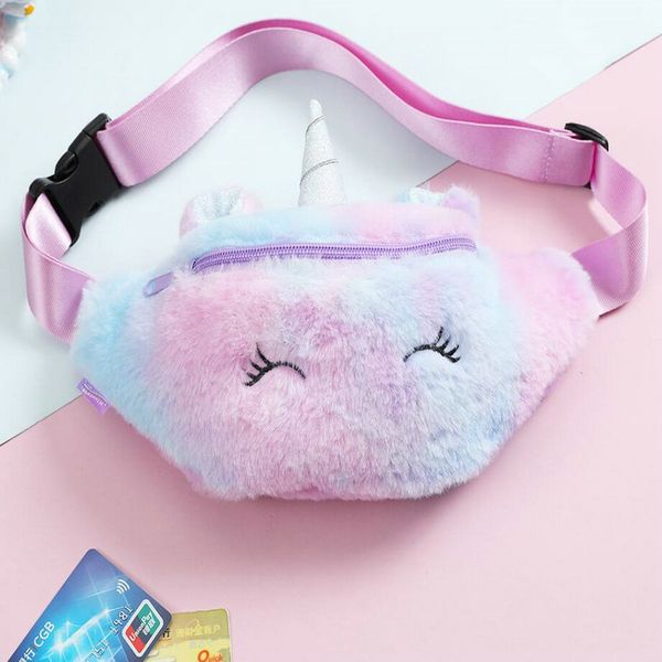 

2016 us 42 30 offstudent winter fur unicorn waist bag girl rainbow fur chest bag cartoon corduroy plush fanny pack teenager cute belt beauty, Silver
