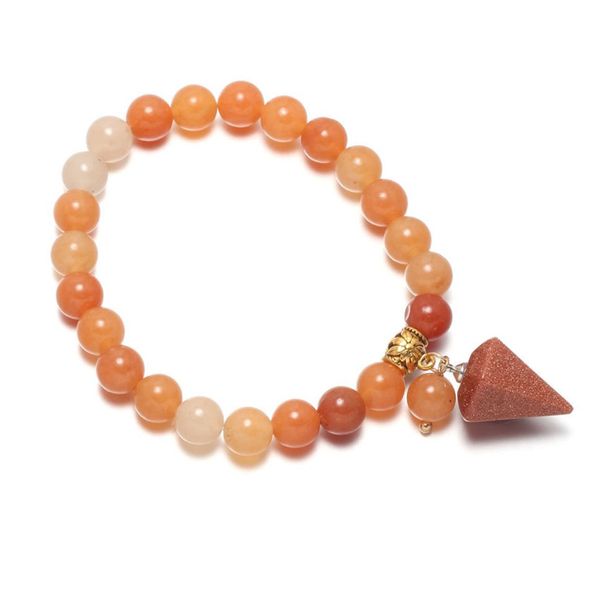 

wholesale 10 pcs gold plated hexagon pyramid golden sand stone connect carnelian beads stretchy bracelet fashion jewelry, Black