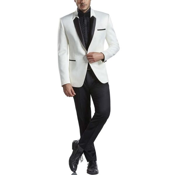 

новое прибытие мужские костюмы цвета слоновой кости и черного groom смокинги one button groomsmen 2 шт свадьба best man (куртка + штаны + ti, White;black