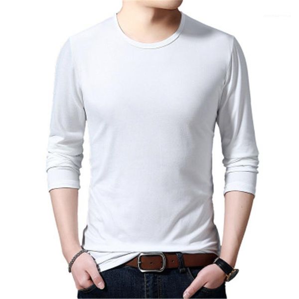 

loose male youth t-shirt round neck solid color mens long sleeve tshirt summer trend fashion new tee casual, White;black