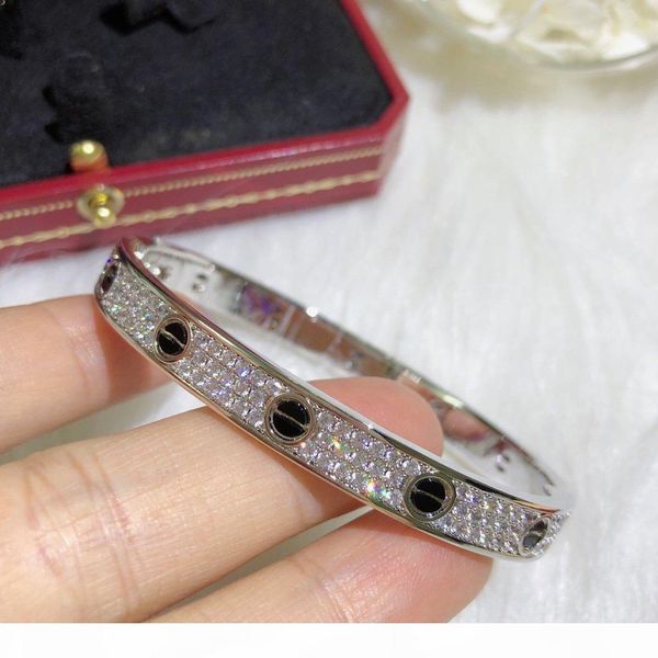 

wedding engagement women au750 bracelet gold plated narrow edition love diamond bangle bracelet luxe for banquet jewelry, Black