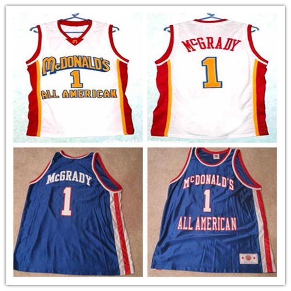 

tracy mcgrady #1 dolphins mcdonald all american basketball jersey #5 baron davis retro throwbacks menswear, Gray