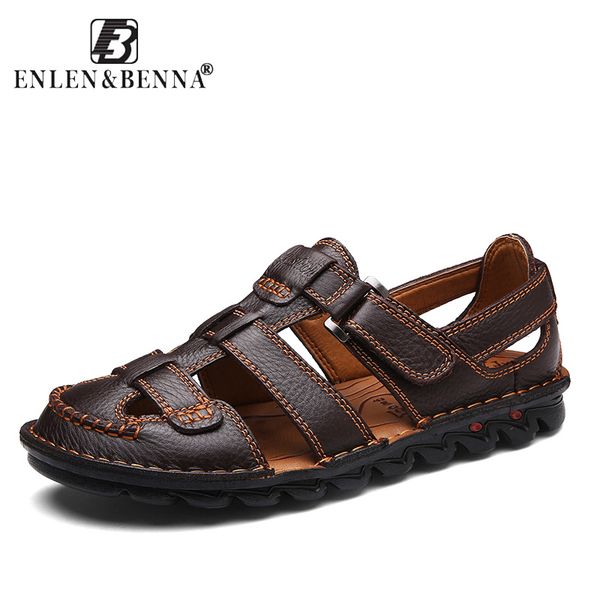 

new sandals for men leather outdoor men's sandals casual beach comfortable summer men breathable rubber shoes 2020 large size 48, Black