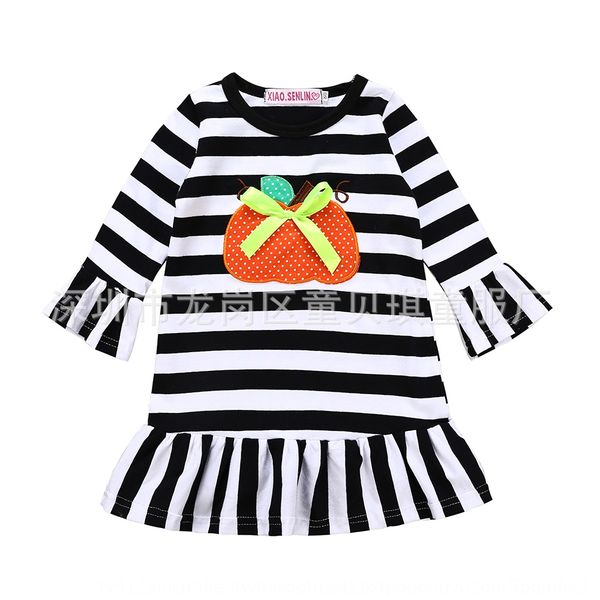 

zhlbt halloween cotton black and white children's t-shirt horn embroidered horn stripes midi trumpet sleeve embroidered pumpkin childre, Blue