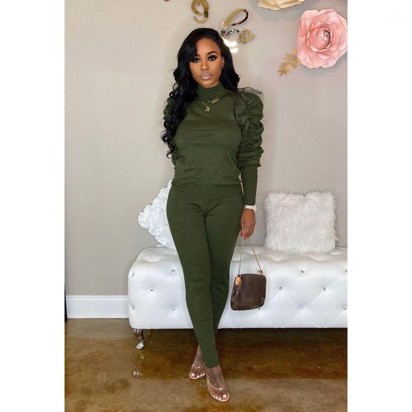 

повседневный два брюки часть puff рукавом спринг для женщин 2pcs multicolor дополнительный высокий воротник женщины наборы осень, White