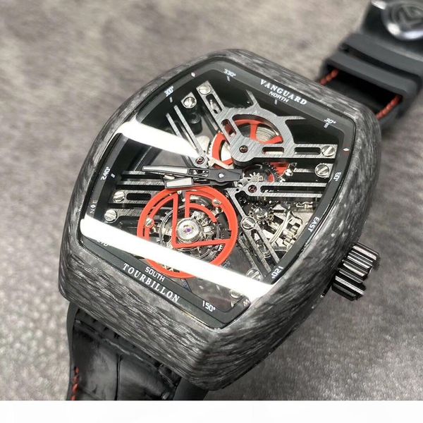 

the hollow real tourbillon mechanical movement is made of a 44mm carbon brazed size case with rubber watchband sapphire crystal glass foldin, Slivery;brown