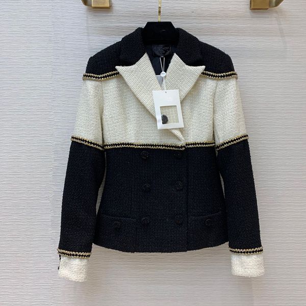 

europe and the united states women's new winter 2020 long sleeve black white double-breasted fashion tweed coat