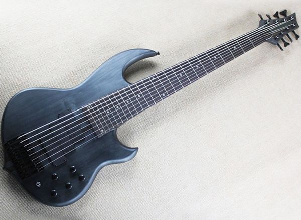 

matte black electric bass guitar 8 strings neck-thru-body with rosewood fretboard,24 frets,black hardware,can be customized as requested