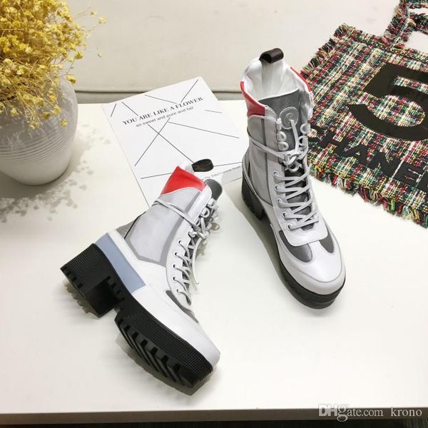 

fashion printed stripes thick sole short boots womens thick sole martin boots genuine leather lace up short boots size 35-42 065, Black