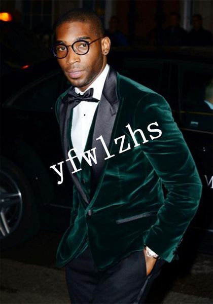 

handsome velveteen groomsmen peak lapel groom tuxedos men suits wedding/prom/dinner man blazer(jacket+pants+tie+vest) w324, Black;gray