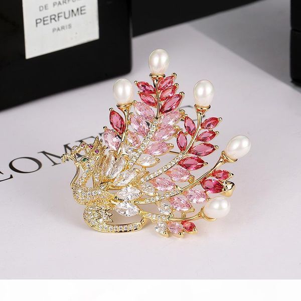 

2019 korean new luxury pearl fashion color peacock brooch ladies sweater cardigan coat high-end pin accessories exquisite shawl buckle, Gray