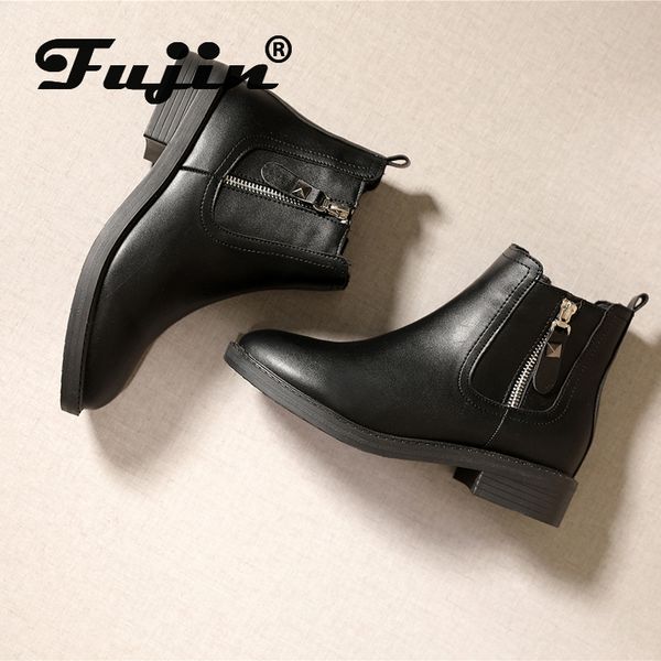 

fujin zipper ankle boots women spring autumn plush warm winter short boots for women black walking shoes durable
