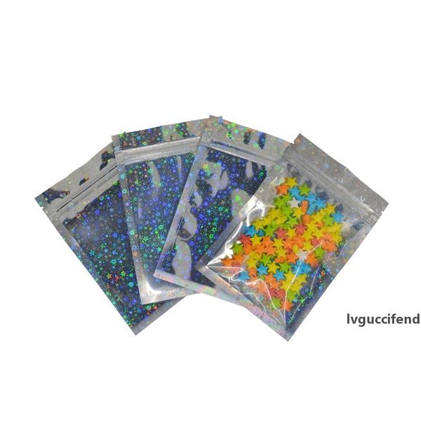 

resealable smell proof bags foil pouch bag flat mylar bag for party favor food storage holographic color with glitter star