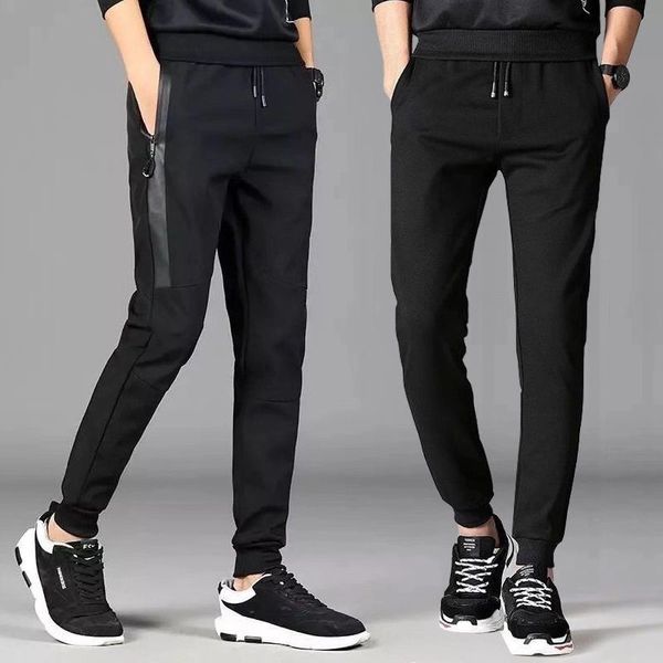 

men's pants mens joggers 2021 winter male causal zipper pockets cotton solid sporty man tracksuit trousers, Black