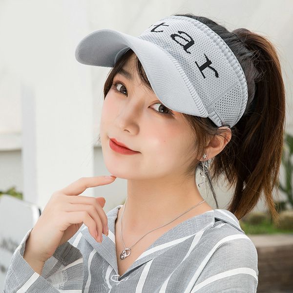 

hat ladies korean wild summer nude ps sun hat men running cycling sun knitted empty top, Blue;gray