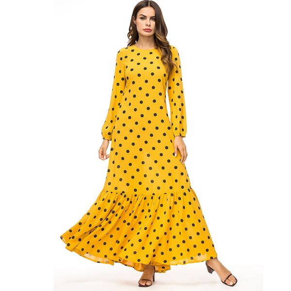 

vestidos 2019 spring polka dot arabic muslim hijab dress women abaya dresses robe dubai kaftan elbise turkish islamic clothing