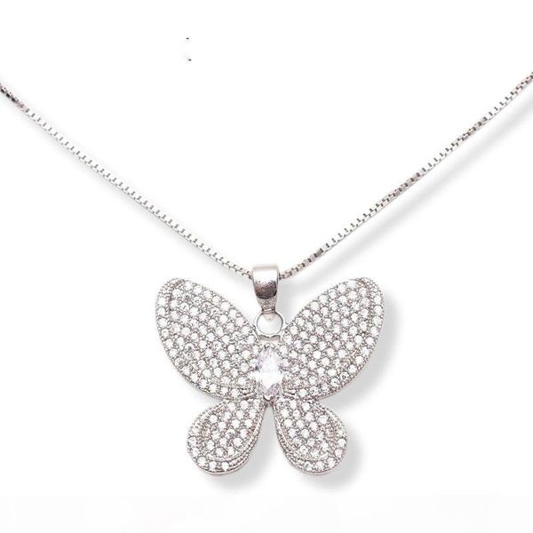 

temperament three-dimensional butterfly inlaid zircon necklace sweater chain simple atmosphere shine, Silver