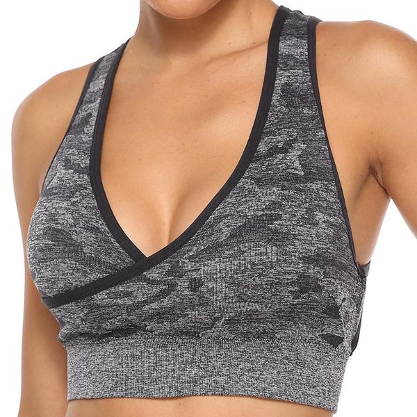 

women's -resistant sports bra cross back push up padded bra camouflage print fitness yoga gym running vest, White;black