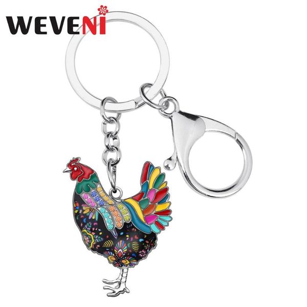 

weveni enamel alloy floral chicken rooster key chains key rings car purse bag decoration keychains for women girl gift accessory, Silver