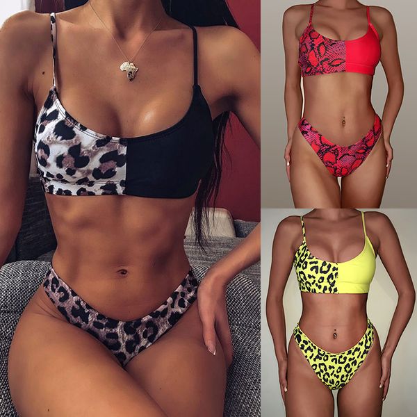 

2020 sexy leopard лоскутная бикини купальники женщин купальник бандо push up бикини set бразильская купальники лето пляжная одежда