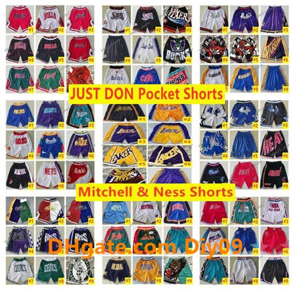 

stitched men basketball just don pocket nba shorts hip-hop all city teams name year id tags mitchell & ness sweatpants sport big face, Black