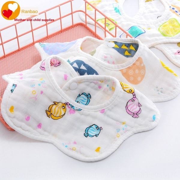 

double button baby petal infant saliva baby printed rice pocket saliva towel bib bib cotton six-layer gauze towel