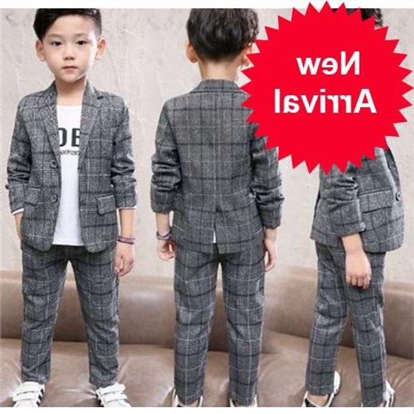 

boy 2 pcs plaid clothing set blazer + pants suit children's leisure outfit, White