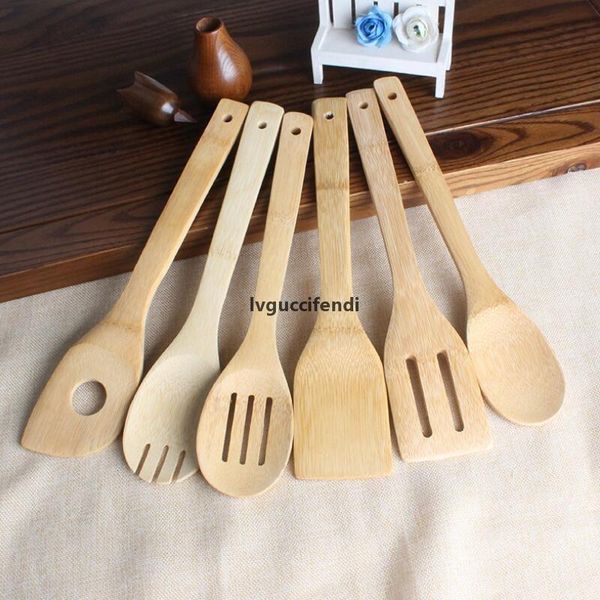 

bamboo spoon spatula 6 styles portable wooden utensil kitchen cooking turners slotted mixing holder shovels lx7295
