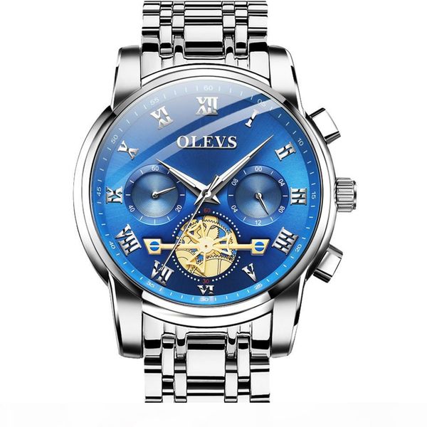 

business men watch chronograph blue men stainless steel waterproof watches luxury luminous waterproof wristwatch for men, Slivery;brown